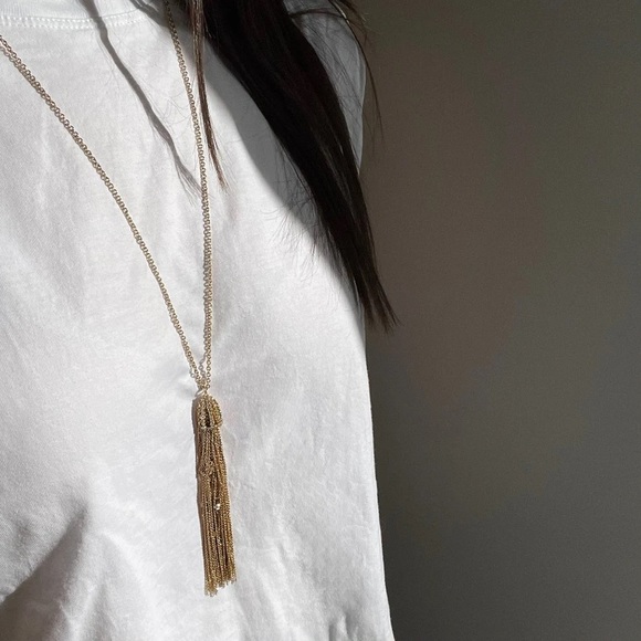 Alexis Bittar Gold Cascading Chain Tassel with Peekaboo Crystals Long Necklace - Picture 12 of 14